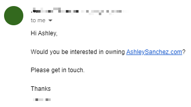 email offering ashleysanchez.com domain name