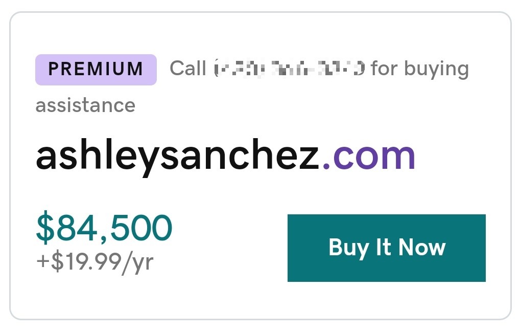 ashleysanchez.com domain name listed for $84,500
